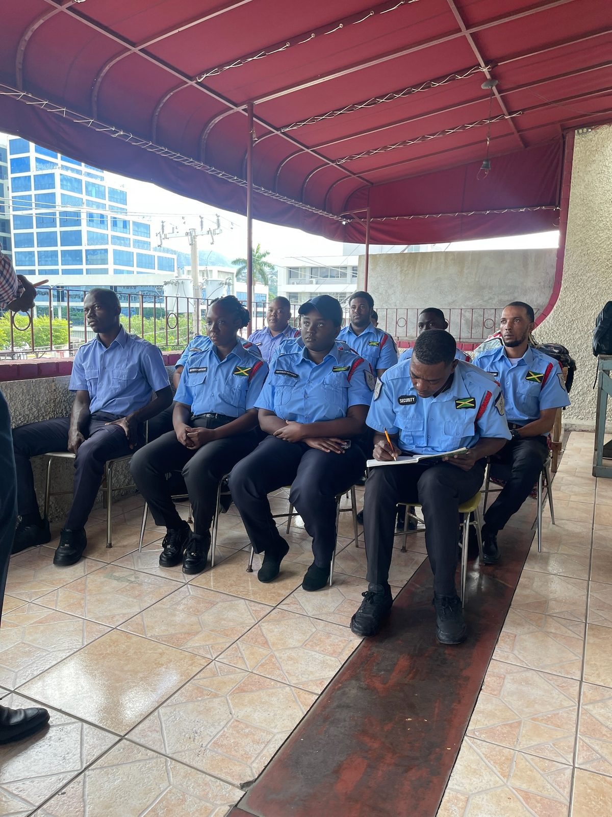 Border Patrol Security officers at a compliance and training briefing